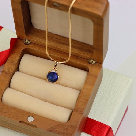 "Elegant Round Blue Gemstone Pendant in Rose Gold, XPPT1324 - Picture 8 of 13